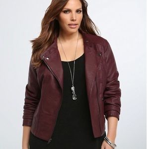 TORRID FAUX LEATHER SEAMED MOTO JACKET